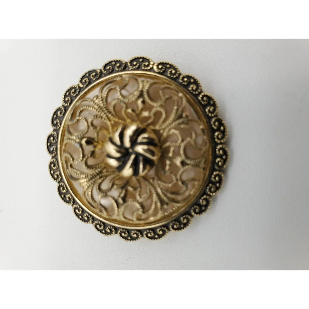 Vtg West Germany Gold Tone Filigree Scarf Clip Lovely